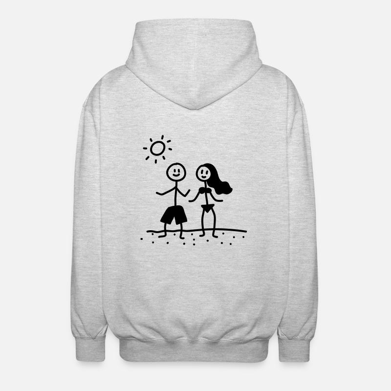 Couple sur la plage - ligne - Veste à capuche unisexe - gris clair chiné