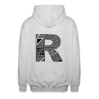 letter R - Unisex Hooded Jacket - light heather grey - Back - AI Model Male 185 light (185cm)