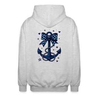 Blauer Anker mit gepunkteter Schleife - Unisex Kapuzenjacke - Hellgrau meliert - Hinten - AI Model Male 185 light (185cm)
