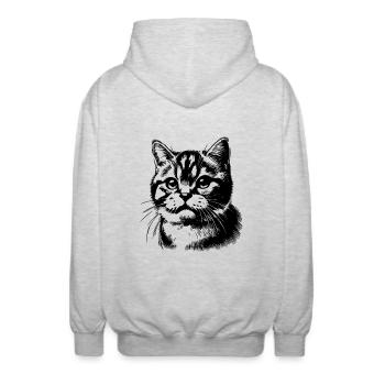 Portrait de chat mignon en noir et blanc - Veste à capuche unisexe - gris clair chiné - Dos - AI Model Male 185 light (185cm)