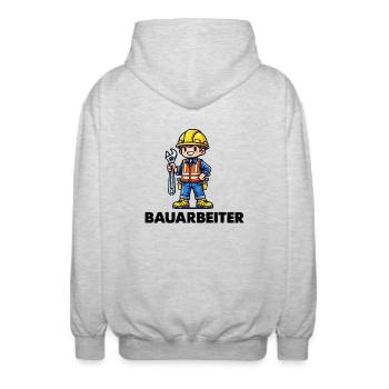 construction worker - Unisex Hooded Jacket - light heather grey - Back - AI Model Male 185 light (185cm)