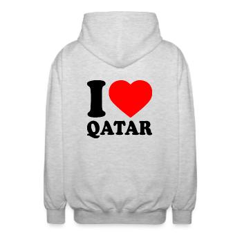 I love qatar - Veste à capuche unisexe - gris clair chiné - Dos - AI Model Male 185 light (185cm)