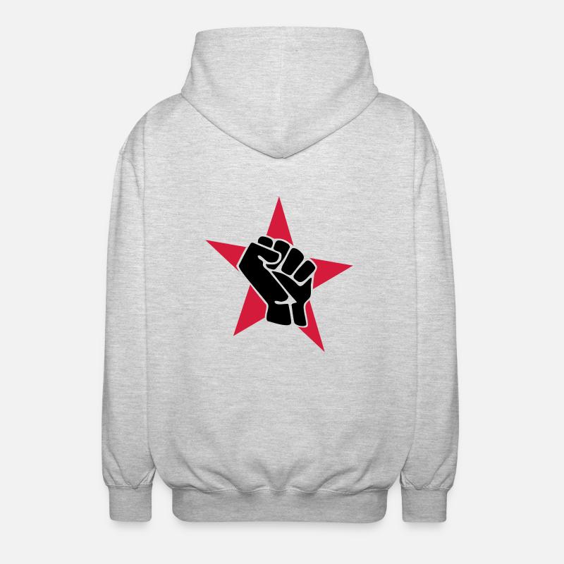 Roter Stern mit Faust - Unisex Kapuzenjacke - Hellgrau meliert