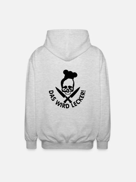 lecker kochen / kochen / lecker / skull - Unisex Kapuzenjacke - Hellgrau meliert
