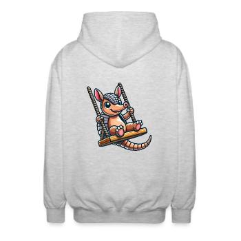 Lustiges Gürteltier Schaukel Cartoon Spielplatz - Unisex Kapuzenjacke - Hellgrau meliert - Hinten - AI Model Male 185 light (185cm)