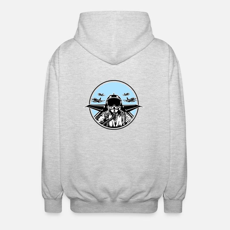 Jet Pilot / Kampfpilot 01_weiß Schwarz - Unisex Kapuzenjacke - Hellgrau meliert