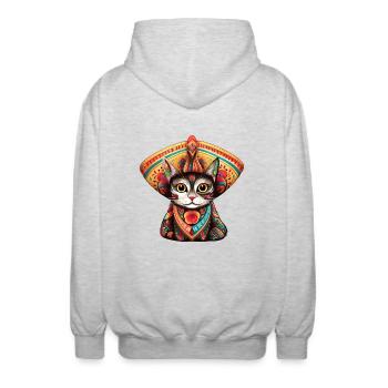Chat en vêtements traditionnels sud-américains - Veste à capuche unisexe - gris clair chiné - Dos - AI Model Male 185 light (185cm)