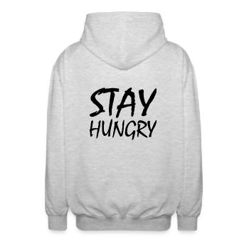 Stay hungry - Unisex Hooded Jacket - light heather grey - Back - AI Model Male 185 light (185cm)