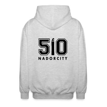 Nador license plate ا 50 - Unisex Hooded Jacket - light heather grey - Back - AI Model Male 185 light (185cm)