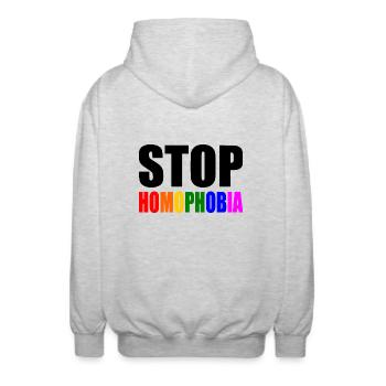 Stop homophobia - Veste à capuche unisexe - gris clair chiné - Dos - AI Model Male 185 light (185cm)