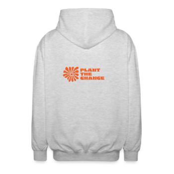 Plant the Change lettering - Unisex Hooded Jacket - light heather grey - Back - AI Model Male 185 light (185cm)