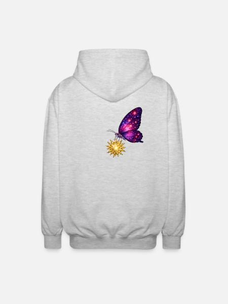 Golden Sun and space butterfly. - Unisex Hooded Jacket - light heather grey
