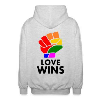 Love wins - Unisex Kapuzenjacke - Hellgrau meliert - Hinten - AI Model Male 185 light (185cm)