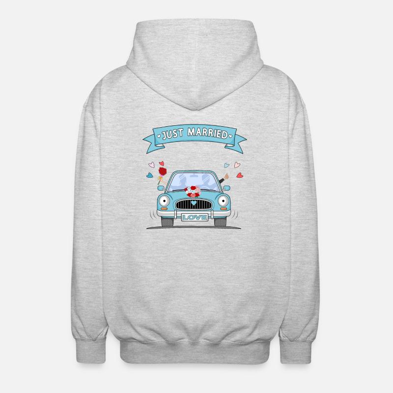 Just married wedding car turquoise - Unisex Hooded Jacket - light heather grey