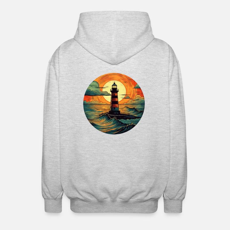 Lighthouse at sunset, Romantic - Unisex Hooded Jacket - light heather grey