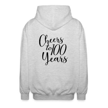 Vive le 100e anniversaire de 100 ans - Veste à capuche unisexe - gris clair chiné - Dos - AI Model Male 185 light (185cm)