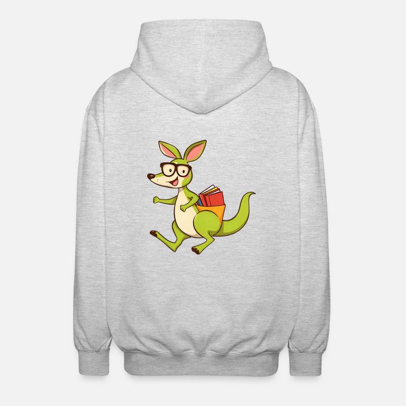 Süßes Känguru-Lesebuch mit Brille - Unisex Kapuzenjacke - Hellgrau meliert