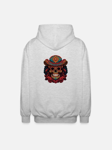 Cinco de Mayo Skull - Unisex Hooded Jacket - light heather grey