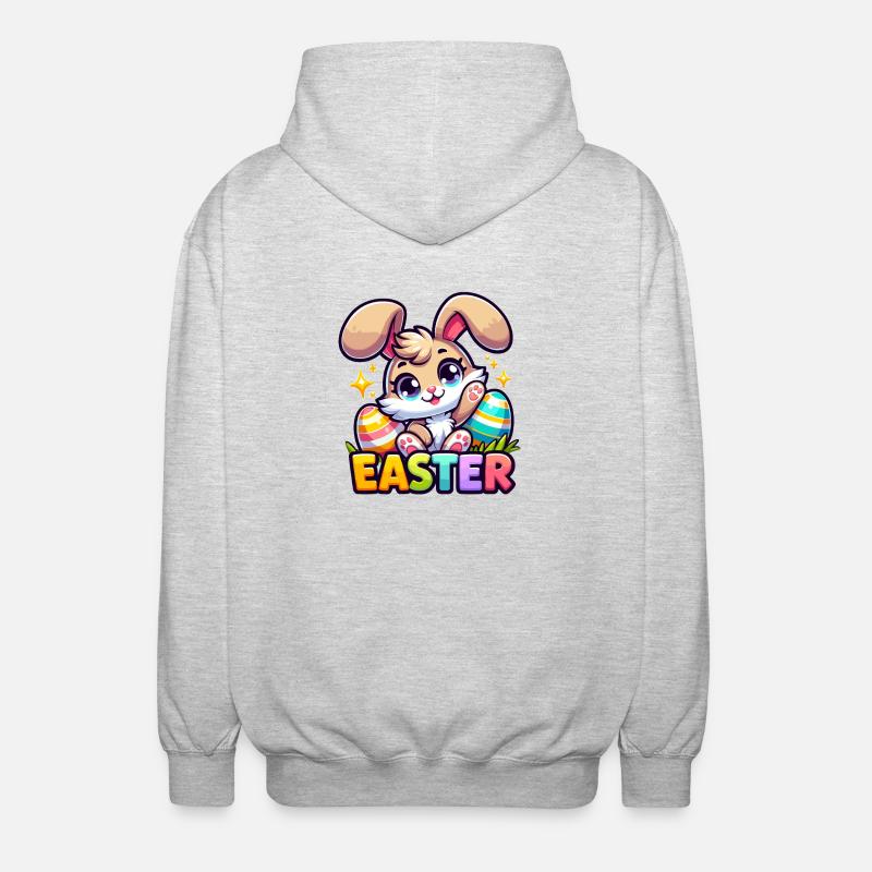 Happy Easter - Easter Bunny Illustration - Unisex Hooded Jacket - light heather grey