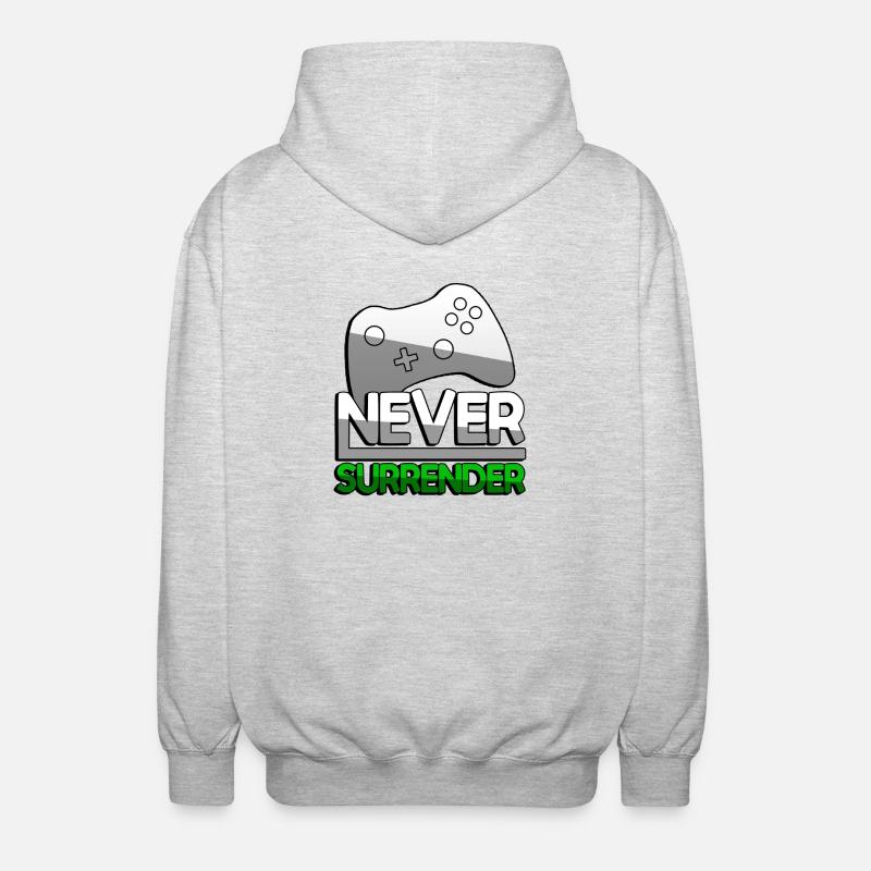 NEVER SURRENDER (Grün) + Controller - Gaming - Unisex Kapuzenjacke - Hellgrau meliert