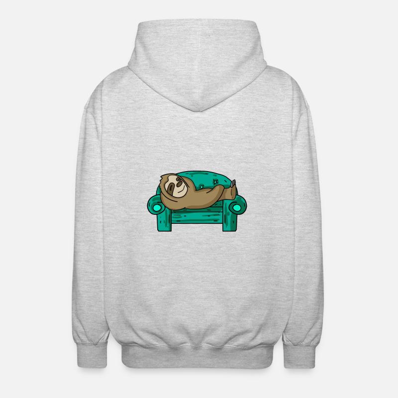 Faultier lustig auf Sofa Geschenk - Unisex Kapuzenjacke - Hellgrau meliert