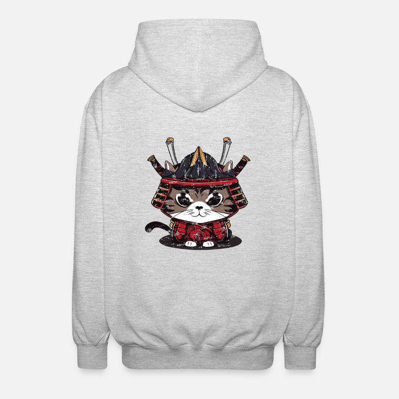 Cute samurai cat traditional clothes - Unisex Hooded Jacket - light heather grey