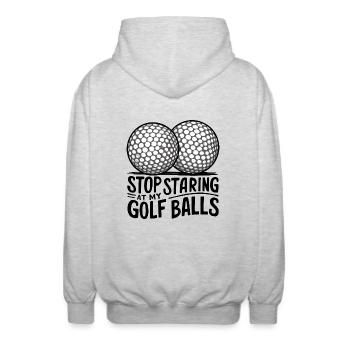 Stop staring at my golf balls! - Unisex Hooded Jacket - light heather grey - Back - AI Model Male 185 light (185cm)