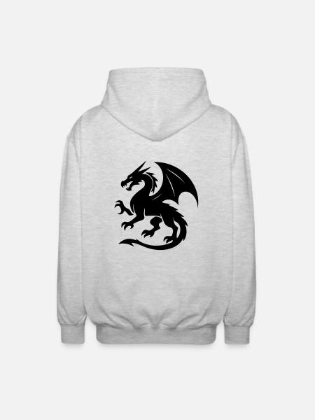 Drache (schwarz) - Unisex Kapuzenjacke - Hellgrau meliert