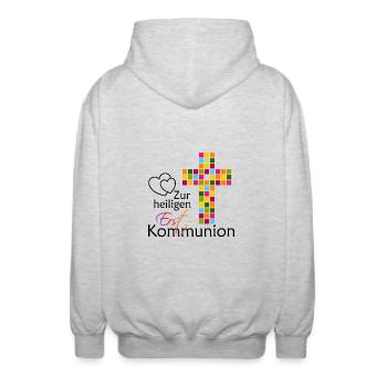 Zur heiligen Erstkommunion 2025 1 - Unisex Kapuzenjacke - Hellgrau meliert - Hinten - AI Model Male 185 light (185cm)