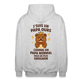 Papa ours humour idée cadeau fête des pères - Veste à capuche unisexe - gris clair chiné - Dos - AI Model Male 185 light (185cm)
