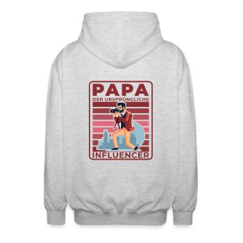Papa: Der ursprüngliche Influencer - Unisex Kapuzenjacke - Hellgrau meliert - Hinten - AI Model Male 185 light (185cm)