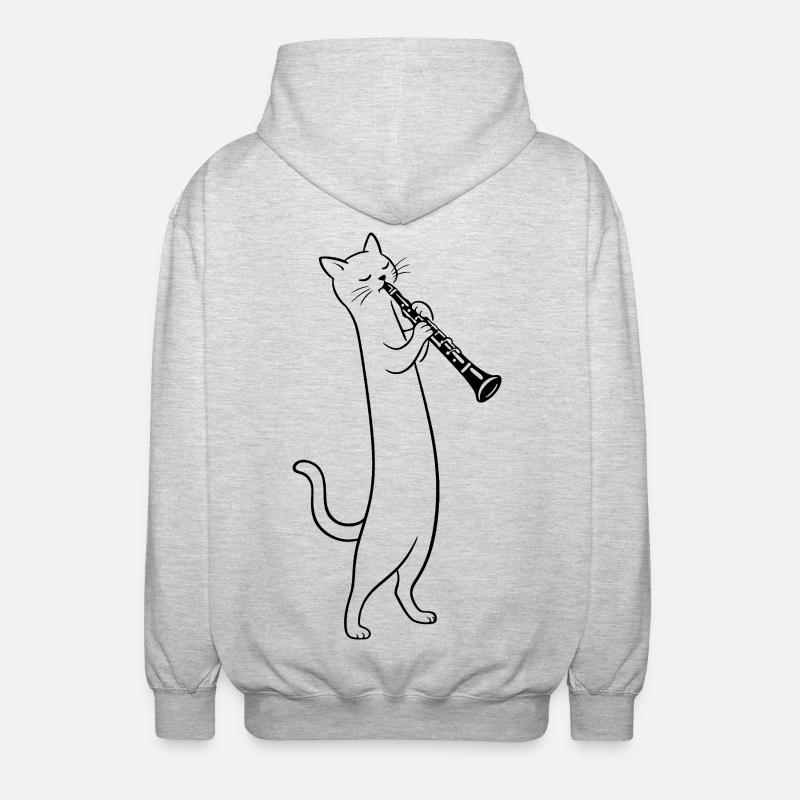 Cat joue de la clarinette - Veste à capuche unisexe - gris clair chiné