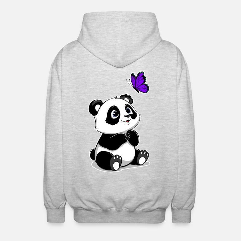 Panda mit fliegendem Schmetterling - Unisex Kapuzenjacke - Hellgrau meliert