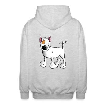 Bulli Bullterrier- Bull Terrier - Hund - Unisex Kapuzenjacke - Hellgrau meliert - Hinten - AI Model Male 185 light (185cm)