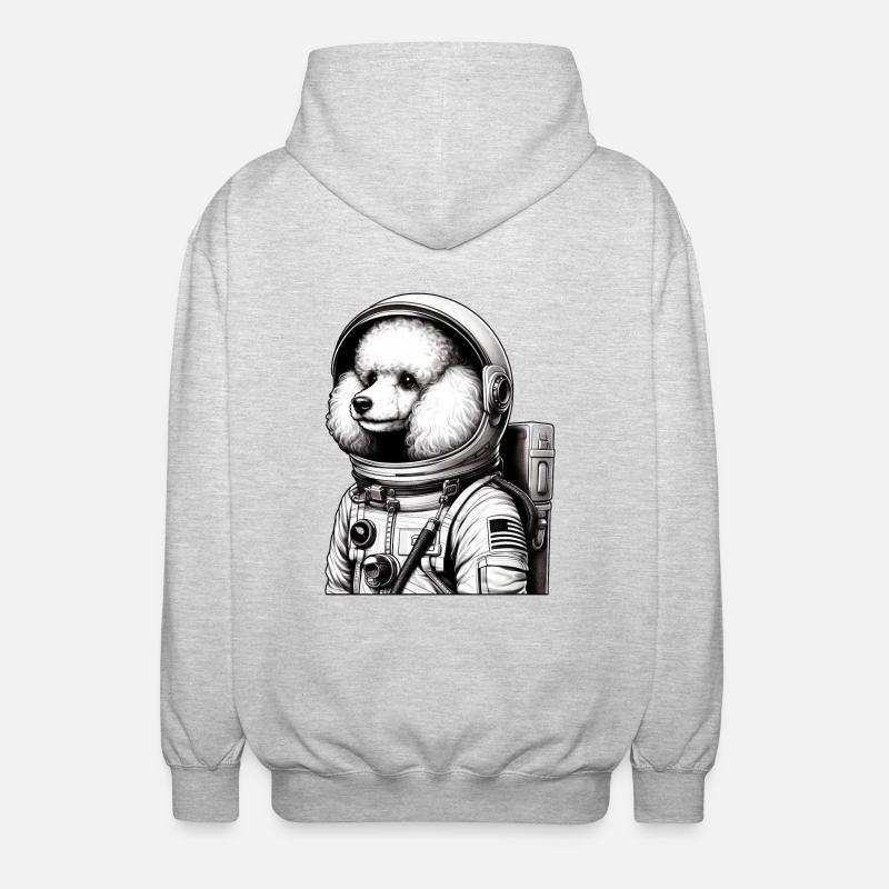 Poodle Astronaut in Space Awe - Unisex Hooded Jacket - light heather grey