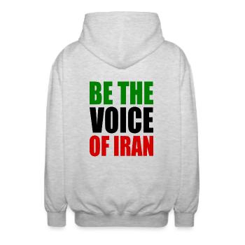 Be the voice of iran - Unisex Hooded Jacket - light heather grey - Back - AI Model Male 185 light (185cm)