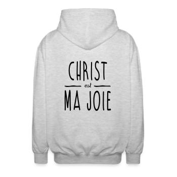 Christ est ma joie - Veste à capuche unisexe - gris clair chiné - Dos - AI Model Male 185 light (185cm)