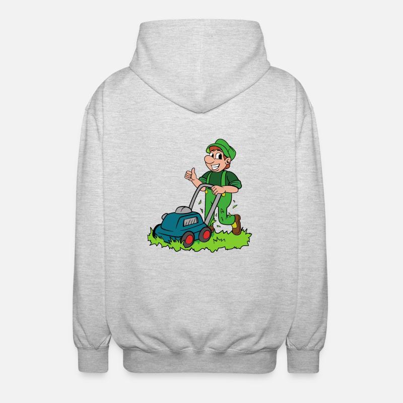 Gärtner mit Rasenmäher - Unisex Kapuzenjacke - Hellgrau meliert