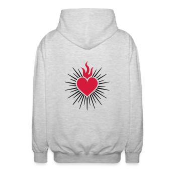 Heiliges Herz - Ursymbol der Liebe - Herzchakra - Unisex Kapuzenjacke - Hellgrau meliert - Hinten - AI Model Male 185 light (185cm)