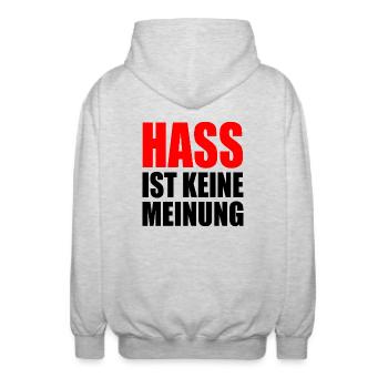 hass ist keine meinung - Unisex Kapuzenjacke - Hellgrau meliert - Hinten - AI Model Male 185 light (185cm)