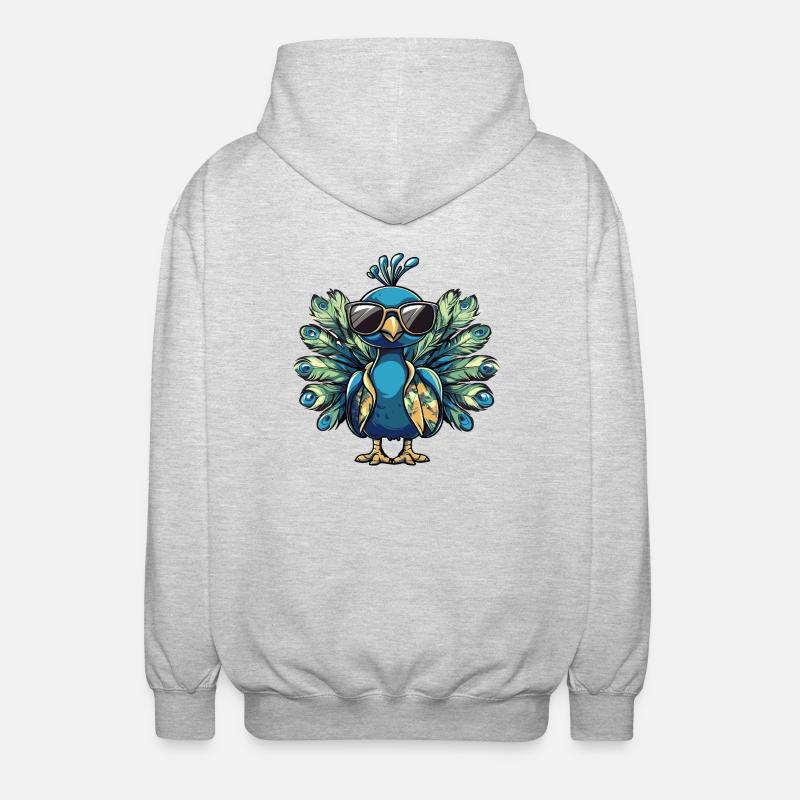 Pfau Vogel Comic Urlaub - Unisex Kapuzenjacke - Hellgrau meliert