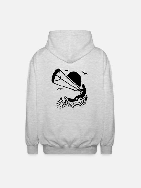 Kitesurfer silhouette, kitesurfing adventure design - Unisex Hooded Jacket - light heather grey