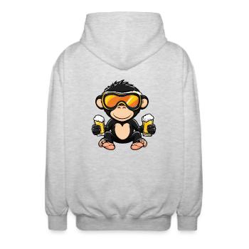 Affe Apres Ski Bier Comic - Unisex Kapuzenjacke - Hellgrau meliert - Hinten - AI Model Male 185 light (185cm)