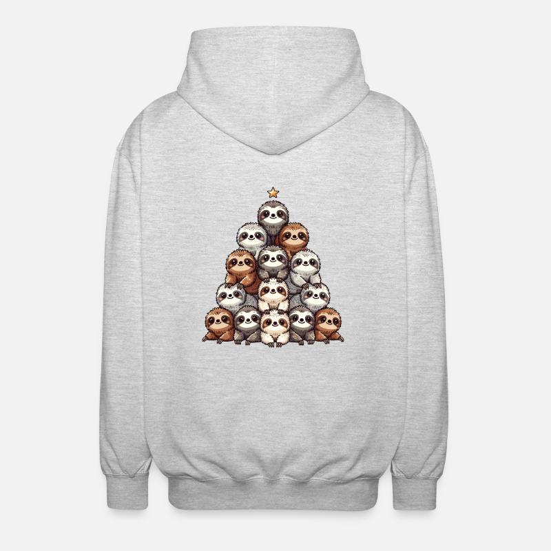 Sloth Christmas Tree Pattern - Unisex Hooded Jacket - light heather grey