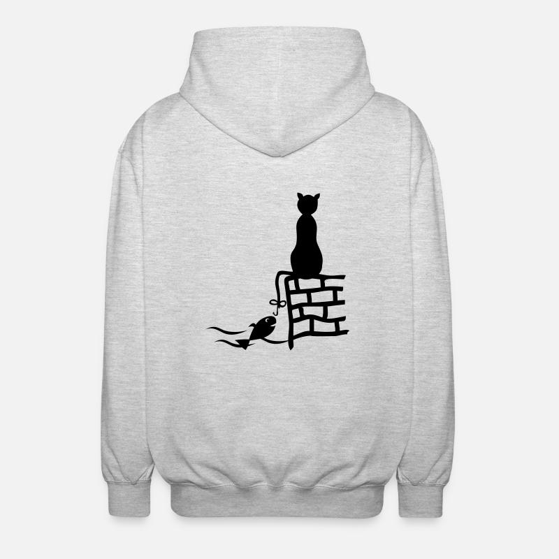 Fishing cat - Unisex Hooded Jacket - light heather grey