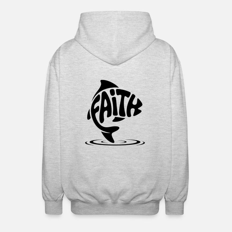 Dieu Poisson - Logo Chrétien - Veste à capuche unisexe - gris clair chiné