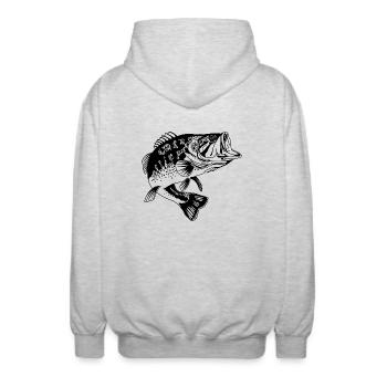 Pêche à l’achigan, Pêcheur Cadeau Amoureux de la pêche, Poissons - Veste à capuche unisexe - gris clair chiné - Dos - AI Model Male 185 light (185cm)