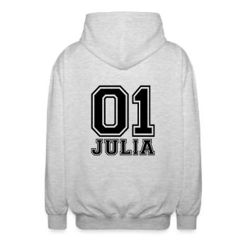 Julia - Name - Unisex Kapuzenjacke - Hellgrau meliert - Hinten - AI Model Male 185 light (185cm)