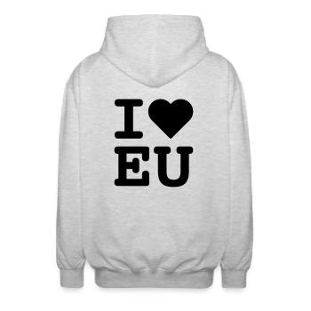 i love eu - Unisex Hooded Jacket - light heather grey - Back - AI Model Male 185 light (185cm)