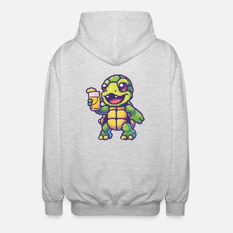 Schildkröte Pixel Bier - Unisex Kapuzenjacke - Hellgrau meliert